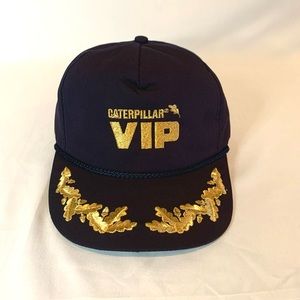 Vtg. Caterpillar VIP Gold Leaf Rope Front Hat Cap